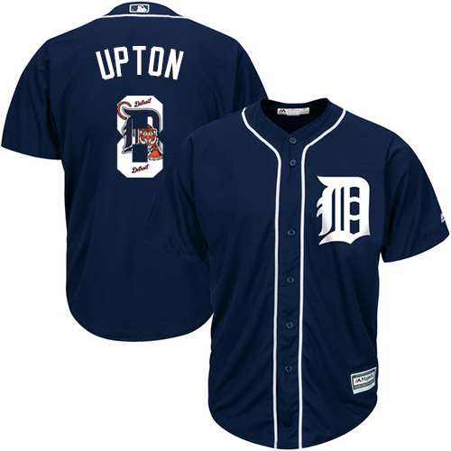 Tigers #8 Justin Upton Navy Blue Team Logo Fashion Stitched MLB Jersey